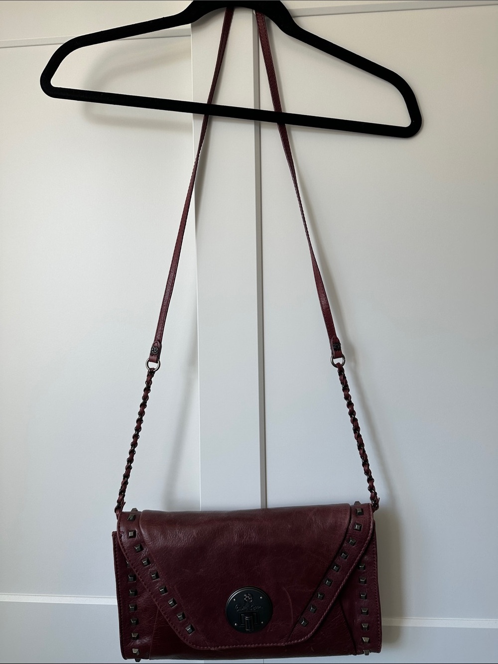 Elliott Lucca Burgundy Stud-Trim Braided Strap Crossbody